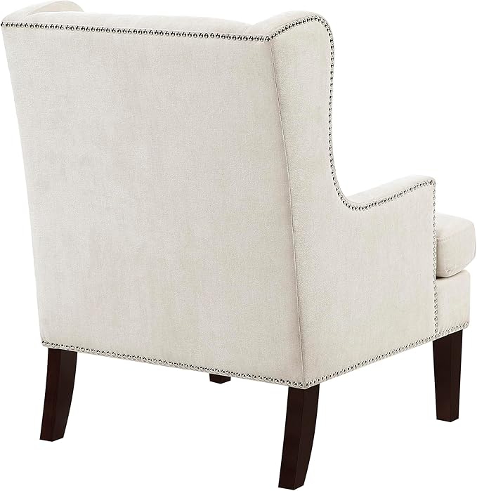 Lexicon Modern Accent Chair Textured Fabric Upholstered Arm Chair High Wingback and Nailhead Trim for Living Room/Bedroom/Office Beige