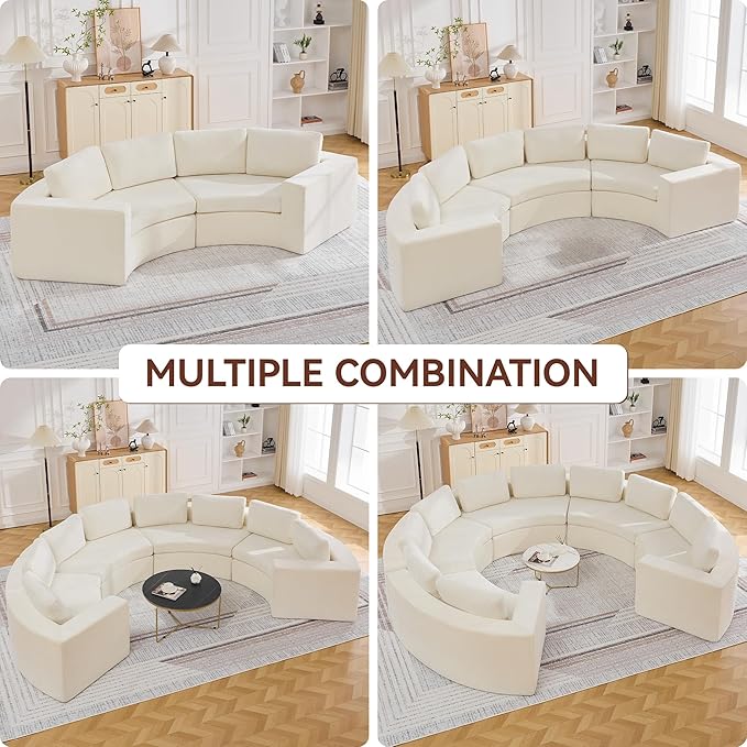 119'' Curved Round Boneless Sofa Oversized Modular Sectional Sofa with Deep Seat &amp Arms Chenille Memory Foam Sofa with Pillows Upholstered Comfy 4 Seat Couch for Living Room White