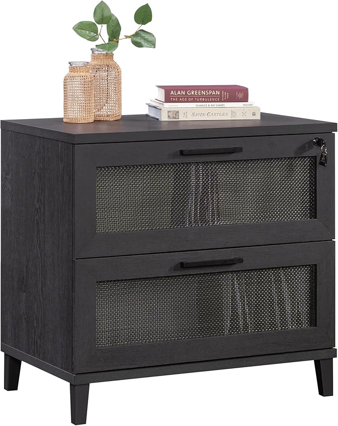 Modern Farmhouse 2 Drawer Small File Cabinet with Lock Under Desk Storage DrawersOrganizer for Home Office Filing CabinetsBlack
