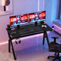 Dkelincs 47 inch Gaming Desk Computer Desk Office Desk Extra Large Carbon Fiber Surface with Cup Holder and Headphone Hook Black Red Workstation for Gamers and Home Office (red)