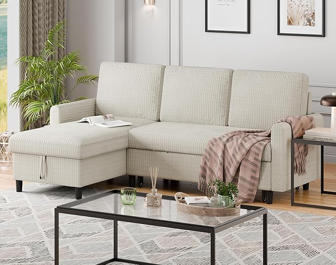 Nuturelly Sectional Sofa Couch Bed L Shaped Sleeper Sofa Bed Pull Out Bed with Storage Reversible Sectional Couches for Living Room Apartment Office(White)