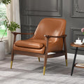 Modern PU Leather Accent Chair Lounge Chair Armchair Comfy Side Chair Single Sofa Chair with Wooden Legs for Living Room Bedroom Reading Room