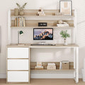 Computer Desk with 3 Drawers and Shelves 55 Inch Desk with Hutch for Small Spaces Study Writing Desk with Shelves for Bedrrom Adjustable Feet Walnut
