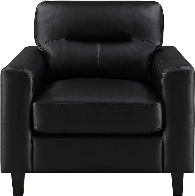 Coaster Home Furnishings - Scotland - Faux Leather Upholstered Track Arm Chair with Removable Cushions Tufted Backrest Tapered Legs and Pocket Coil Seating - Living Room - Black - 504666