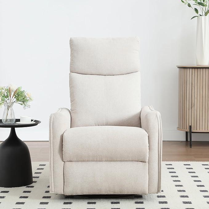 Swivel Rocker Recliner Chair 360° Swivel Recliner with Heat and Massage Rocker Recliner Nursery Glider Chair with Side Pockets for Living Room (Beige Fabric)