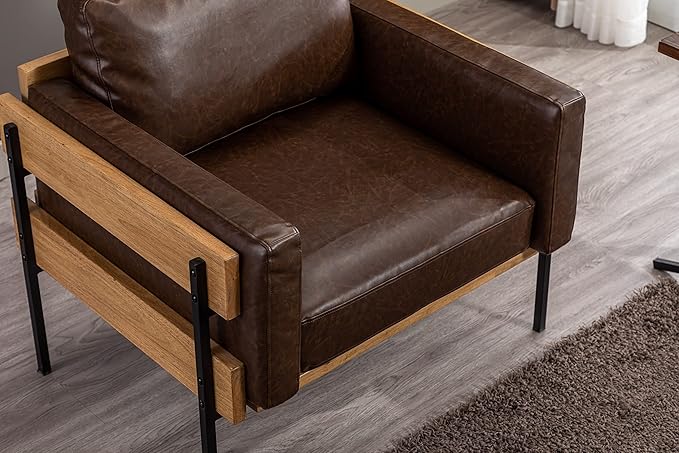 Generic Single Leisure Sofa Chair Living Room PU Leather Chair Modern Comfortable Leisure Armchair Light Brown
