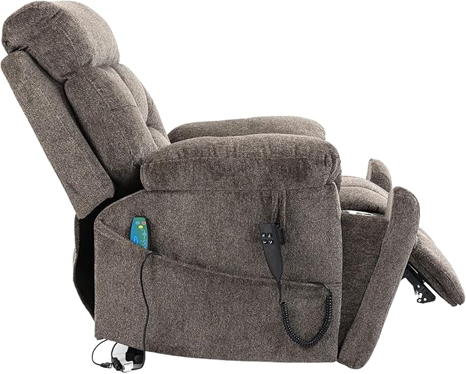 Dual Motor Lay Flat Lift Chairs Recliners - Extra Wide Big Man Recliner with Heat &amp Massage - Hidden Cup Holder - 400 lbs Capacity