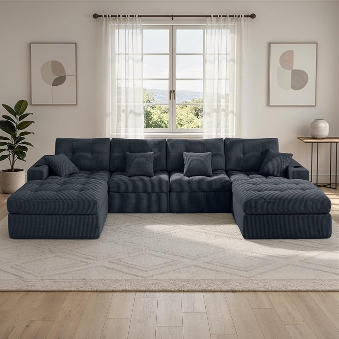 143 Modular Sectional Sofa for Living Room Convertible U-Shape Couch with OttomanCloud Boneless Couch with Layered CushionGary Corduroy