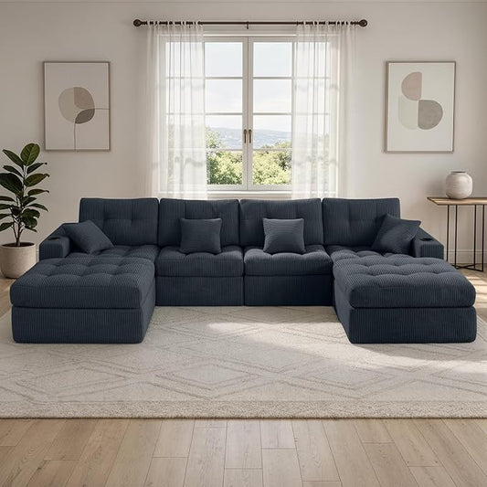 143 Modular Sectional Sofa for Living Room Convertible U-Shape Couch with OttomanCloud Boneless Couch with Layered CushionGary Corduroy