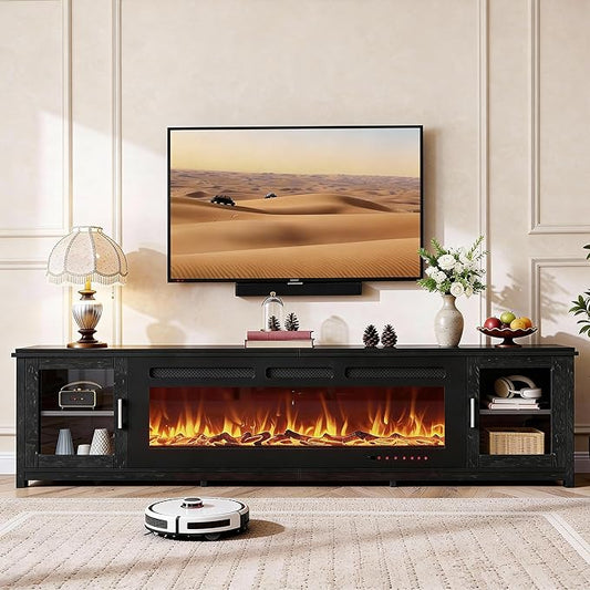 90 Fireplace TV Stand with WI-FI Enabled Modern 60 Smart Fireplace Entertainment Center Fire Place TV Console Adjustable 12-Color LED Lights for Living Room Black