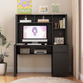 Computer Desk with Charging Station Home Office Desk with Bookshelf and Drawer Study Table Writing Desk with Storage and Lock Gaming Computer Desk for Bedroom Office Living Room(Black)