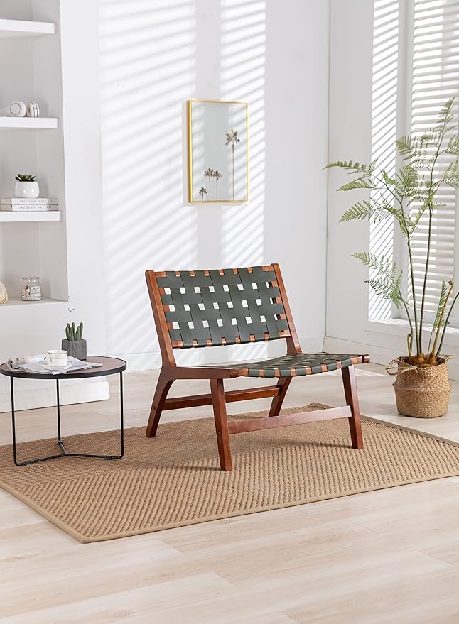 Solid Wood Frame Chair with White Faux Wool Modern Accent Chair Lounge Chair for Living Room