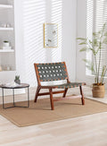 Solid Wood Frame Chair with White Faux Wool Modern Accent Chair Lounge Chair for Living Room