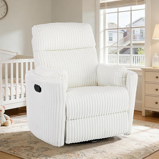 Swivel Rocking Chair Nursery for Adults Swivel Rocker Recliner Glider Barrel Armchair Single Sofa with 2 Pillows for Living Room Bedroom Nursery Beige