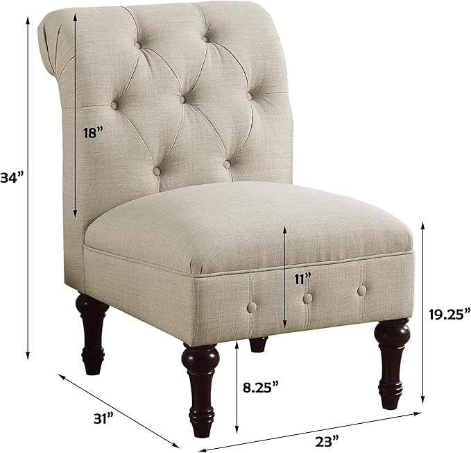 Rosevera Larkin Upholstered Tufted Fine Polyester Chair Loveseat Sofa Bench with Armless Design Easy Assembly for Living Room Bedroom Beige