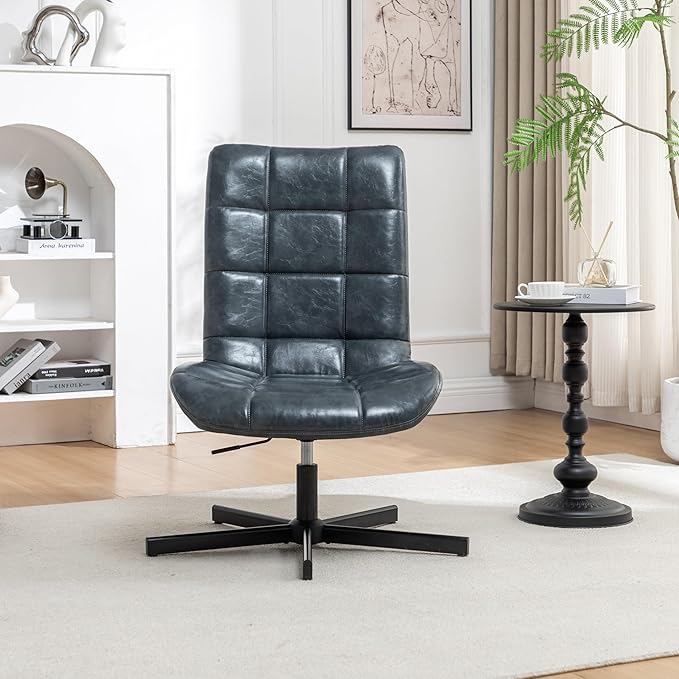 Roundhill Furniture Arlena Faux Leather Tufted Swivel Accent Chair Blue