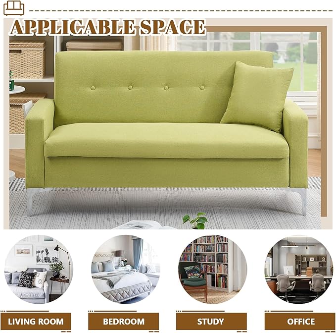 57 Green Loveseat Sofa with Storage Modern Love Seat Couches with Comfy Pillow &amp Side Pocket/Metal Legs Cozy Small Sofas for Small Spaces Living Room Bedroom Office Dorm (Blue) (Green)