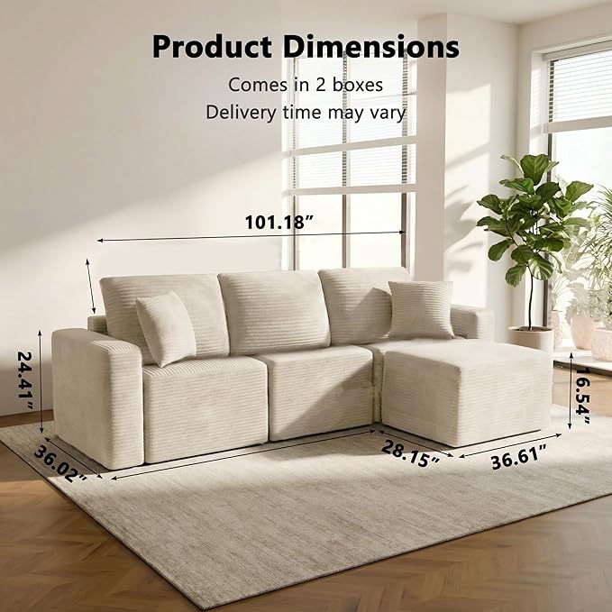 Homall Sectional Couches for Living Room Modern Boneless Couch with Deep Seat Upholstered Cloud Sofa No Assembly Required (Beige L Shaped Sofa)