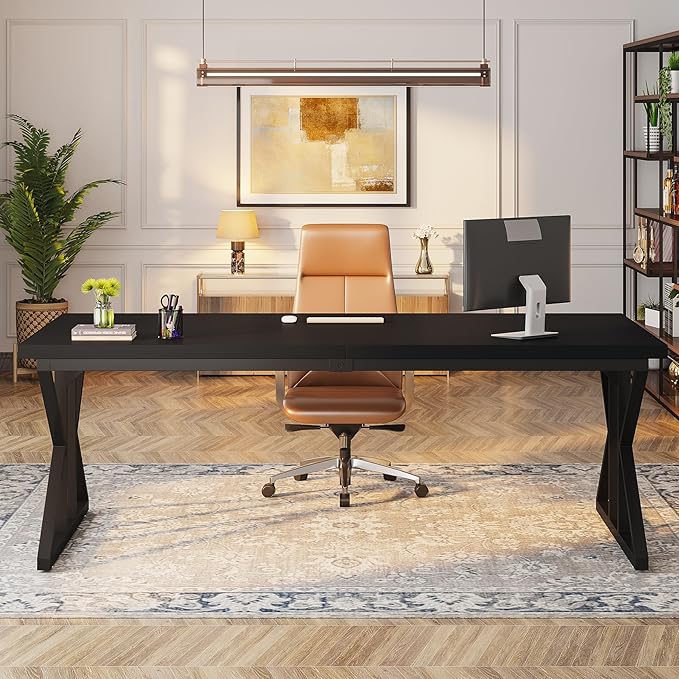 Tribesigns 78.7-Inch Executive Desk Large Computer Office Desk Workstation Modern Simple Style Laptop Desk Study Writing Table Business Furniture for Home Office (Black 78.7 Inch)
