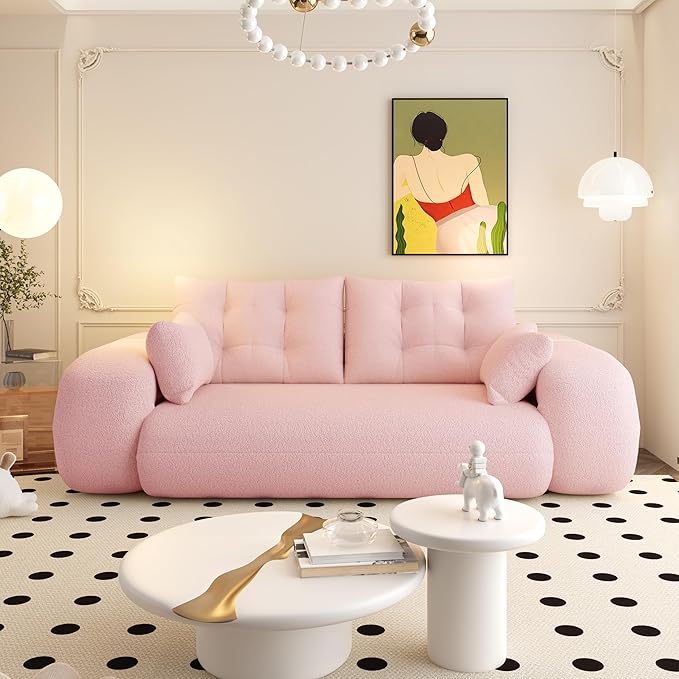 KEIKI 78.7 Foldable Human Dog Bed – 3-in-1 Multi-Functional Sofa Bed Foam-Filled Teddy Fabric Sleeper for Living Room Guest Room or Playroom – Pink