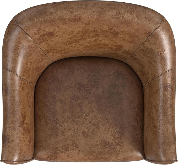 HomePop Modern Barrel Accent Chair Distressed Brown Faux Leather