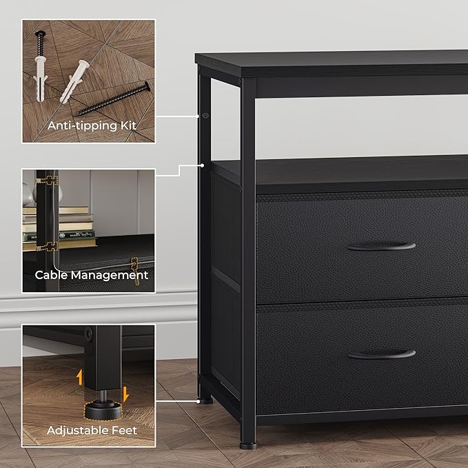 TV Stand for 60 Inch TV Entertainment Center with LED Lights &amp Power Outlets 5 Drawers Dresser for Bedroom with Open Storage Shelves Console Table for Living Room Bedroom Hallway
