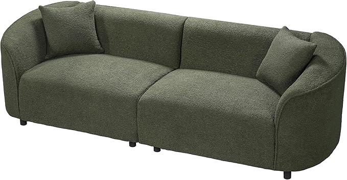 Merax 87 Large Couch Comfy Upholstered Loveseat with Extra Deep Seats Boucle Sofa for Living Room Apartment Office Green