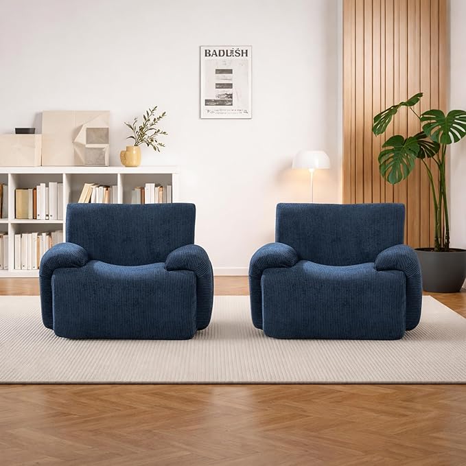 Mlmh &amp Kngwa Set of 2 Boneless Accent Chair 42 inch Oversized Chairs for Living Room Comfy Reading Nook Chair Single Couch with Wide Armrest for Bedroom Apartment Navy