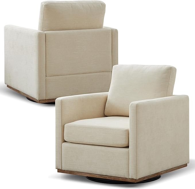 Aoiy &amp Wifon 30.7 W Swivel Accent Chair Set of 2 Mid Century Modern Swivel Chair for Living Room Comfy Small Accent Chair Wavy Chenille Beige