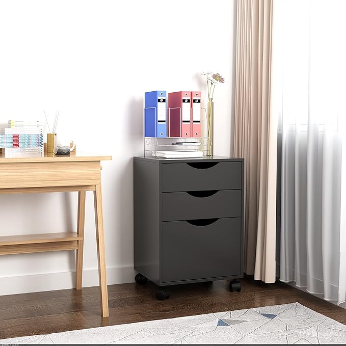 QDSSDECO 3 Drawer Mobile File Cabinet Rolling Vertical Filing Cabinet fits A4 Legal Paper and Letter Paper for Home Office Black