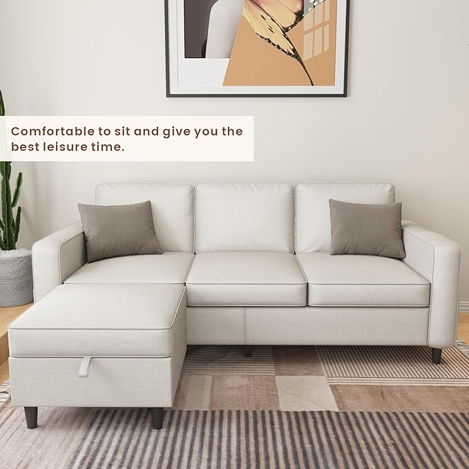 Sectional Sofa Couches for Living Room - L Shaped Cloud Couch-Comfy L Shape Modular Sofawith Storage Chaise-Washable Covers-Suitable for Living RoomsApartmentsRooms and Offices-Beige
