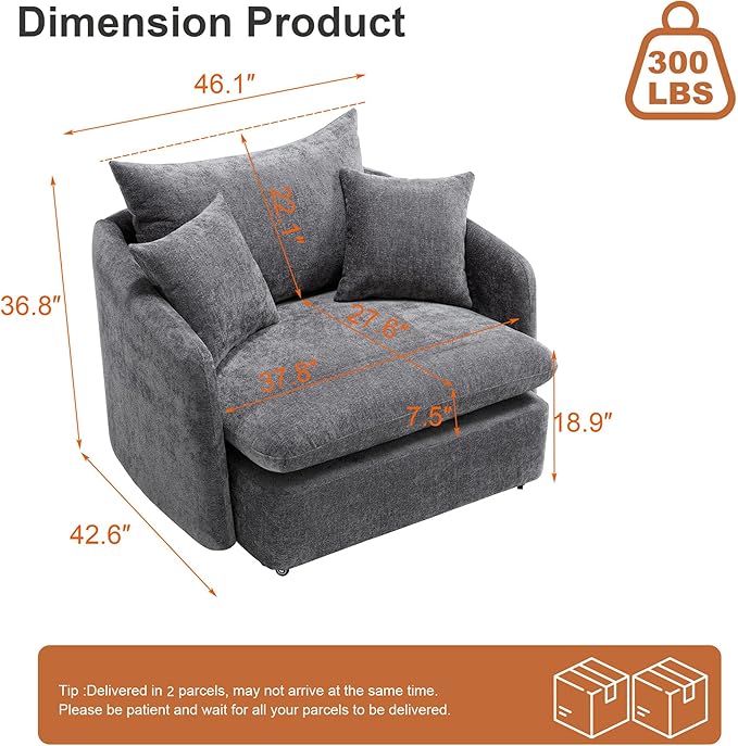 360 Degree Swivel Accent Chair Oversized 37.8 inch Extra Wide Barrel Swivel Chairs with Deep Seat for Living Room Club Reading Bedrooms (Light Grey)