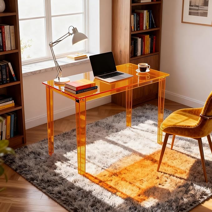 Acrylic Desk Clear Modern Writing Table for Home Office (Orange Nomal)