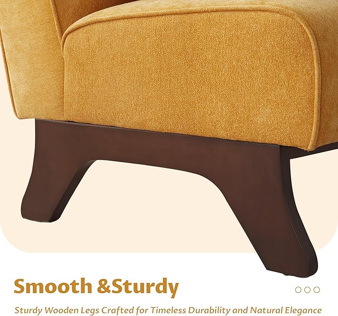 Set of 2 Upholstered Armless Accent ChairModern Comfy Living Room Chairs with Wooden Legs&amp PillowsLounge Sofa Side Chair for Bedroom Farmhouse Reading (Yellow 2 PCS)