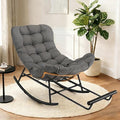 GarveeHome Indoor Papasan Rocking Chair Rattan Rocker with Extendable Footrest &amp Detachable Polyester Cushion 352lbs Sturdy Large Reading Lounge for Indoor Bedroom Living Room Dark Grey