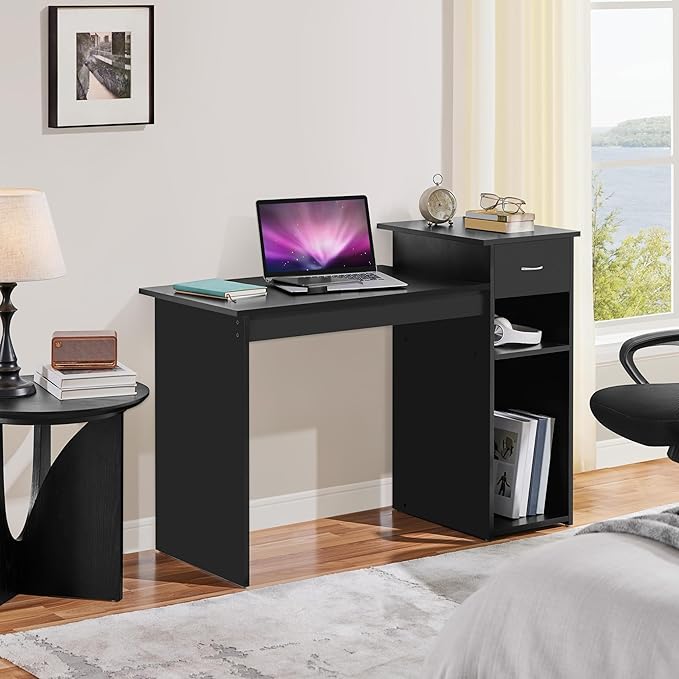 Topeakmart Modern Computer Desk 47 inch Home Office Computer Desk Study Writing PC Table Workstation with Drawers and Printer Shelf for Small Spaces Home Office Furniture