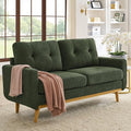 67.7''Mid-Century Modern Sofa Couch Upholstered Tufted Loveseat Sofa with Solid Wood Legs 2 Seat Small Couch with Thick Padded Cushions Comfy Couches for Small Spaces Bedroom Living Room Green