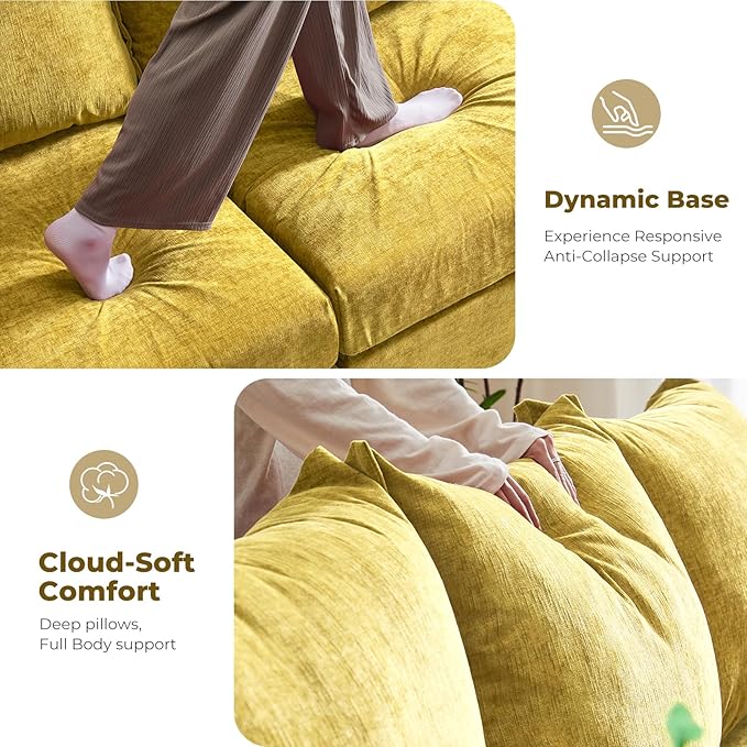 ABCASA Oversized Accent Chair Set of 2 Upholstered Modern Living Room Chair 24.5 Deep Seat Reading Chair Yellow Mid-Century Pet-Friendly Removable Backrest Cover Comfy Chenille Bedroom Armchair