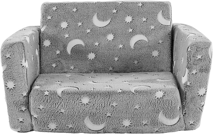 2 in 1 Glow in The Flannel Foldable Sofa BedAll-Sponge Single Chaise Lounge SofasComfy Convertible Sofa to BedPortable Floor Chair Bedswith Armrestfor Living Room Bedroom Apartment (Light Grey)