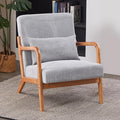 Mid Century Modern Accent Chair Upholstered Corduroy Armchair with Lumbar Pillow Solid Rubberwood Frame for Living Room Bedroom Waiting Room Light Grey