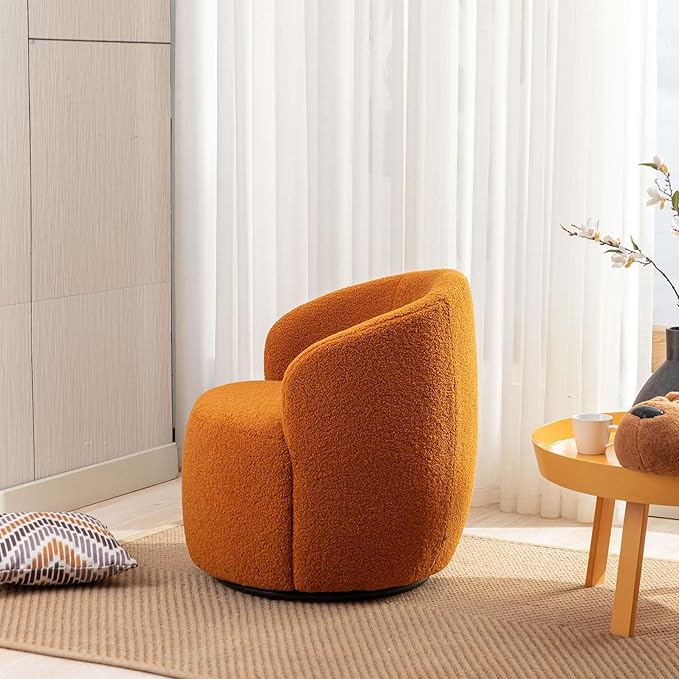 Swivel Barrel Chair Modern Style Comfy Backrest Teddy Round Swivel Chair for Living Room (Caramel)