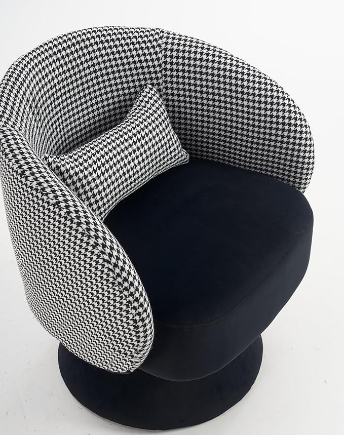 Swivel Accent Chair Swivel Barrel Chair with Pillow 360 Degree Swivel Armchair Round Club Chair for Living Room Bedroom Office Lounge (Black+Velvet)