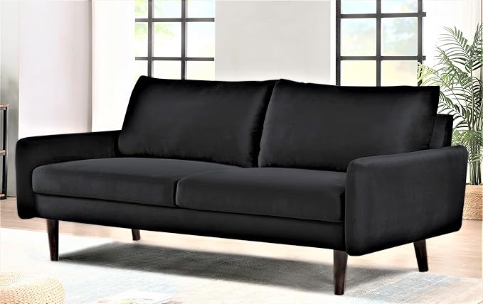 Kent Velvet Sofa for Modern Living Rooms and Compact Spaces Comfy 3 Seater Couch Studio Apartment Furniture with Sleek Design Black