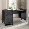 Bush Home 54-Inch Writing Desk with Storage Fluted Computer Study Laptop Table Workstation with Spacious Drawer and Door Storage Home Office Furniture Make Up Vanity Camille Collection Onyx Birch