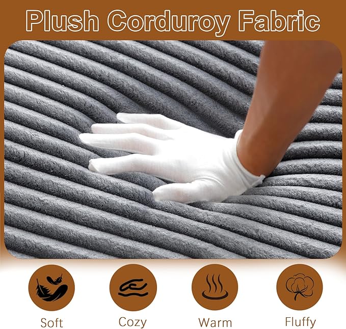 53 Oversized Chaise Lounge Chair Indoor Modular 3-in-1 Corduroy Boneless Chair Cloud-Like Cozy Comfy Sofa Bed Sleeper Couch for Reading Living Room Bedroom Grey