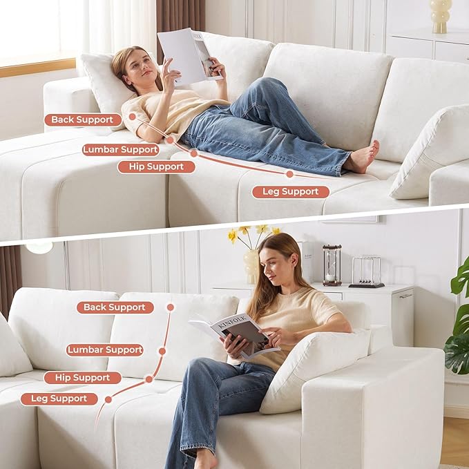 105 Cloud Modular Sectional CouchChenille Boneless Couches with Deep SeatUpholstered L-Shape Sofa with Chaise Sectional Couch for Living Room No Assembly Required (Beige Left Facing Chaise)
