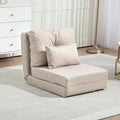HOMCOM Convertible Flip Chair Floor Lazy Sofa Folding Upholstered Couch Bed with Adjustable Backrest Metal Frame and Pillows for Living Room Bedroom Beige