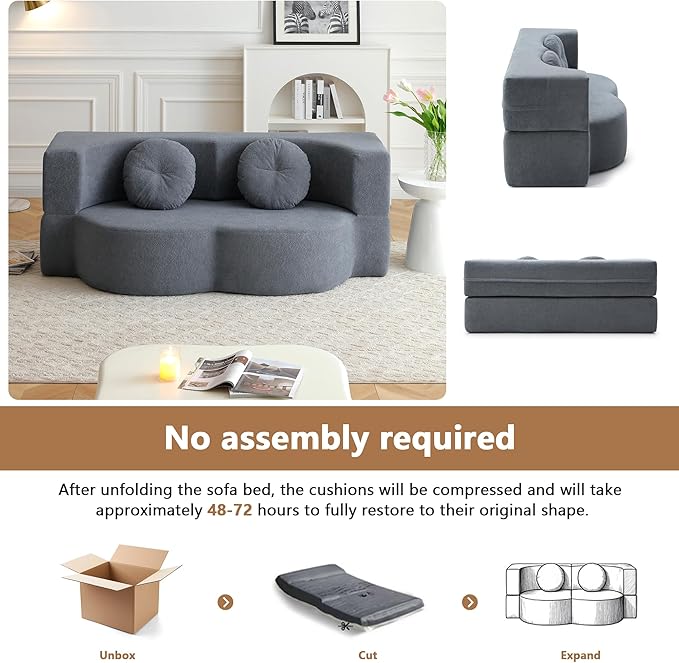 2-in-1 Folding Sofa Bed with Pillow No Assembly Futon Twin Size Sofa Bed Breathable Linen-Cotton Convertible Couch Bed for Living Room and Guest Room 75.5 InchGrey