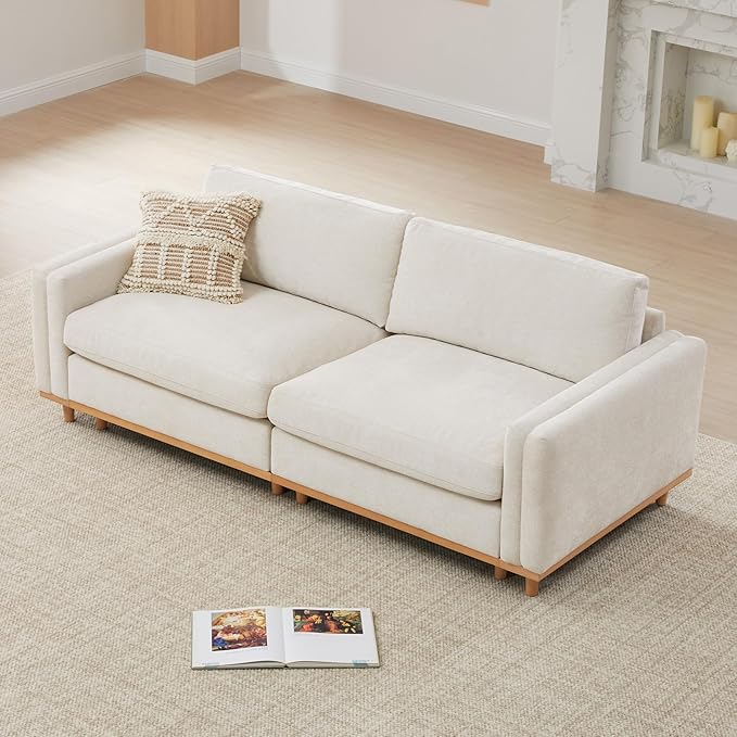 CHITA Super Large Luxury Loveseat Sectional Modular Sofa Down Filled Modern Sofa Deep Seat Comfty Cloud Couch 83 inch Width 2 Seat Couch Solid Wood Leg Linen