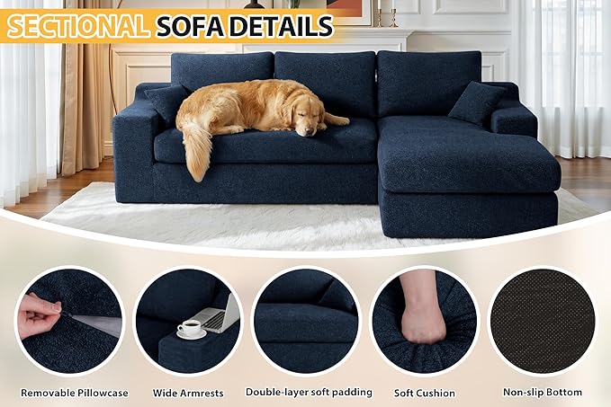 HABUTWAY 101'' Modular Sectional Sofa Cloud Sectional Couches for Living Room Comfy Boneless Couch with Deep Seat Modern L-Shape Sofa with Chaise No Assembly Required (Blue Right Facing Chaise)